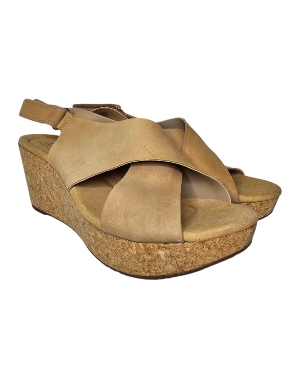 Clarks Annadel Eirwyn Wedge Sandals Size 11W NWT Tan Suede Cork Slingback